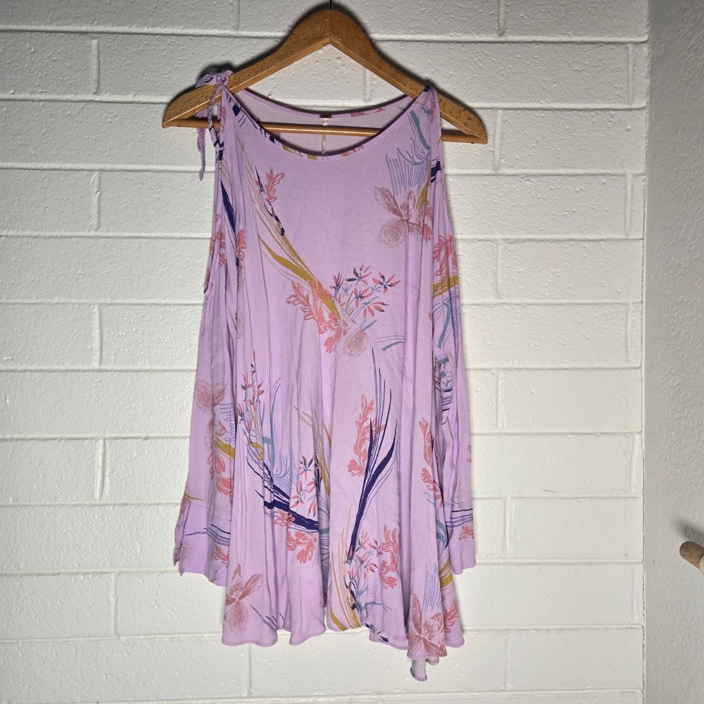 Free‎ People Floral Clear Skies Tunic Top Medium Purple Boho Flowy Feminine